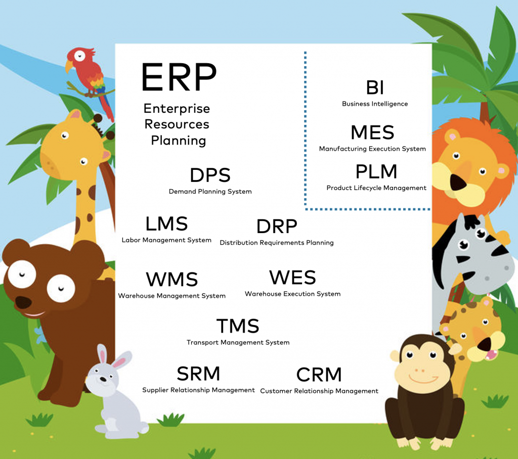 SAP ERP System - Zoo of Products including MES CRM PLM WMS LMS