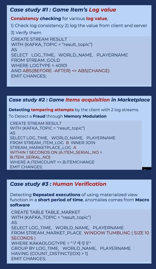SQL recipes for fraud detection with Apache Kafka and KSQL at Kakao Games